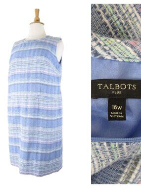 Talbots Womens Plus Size Blue Lavender Knit Striped Sleeveless Sheath Dress 16W